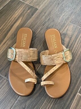 Italian Shoemakers Cork Buckle Slide Sandals in Brown 9